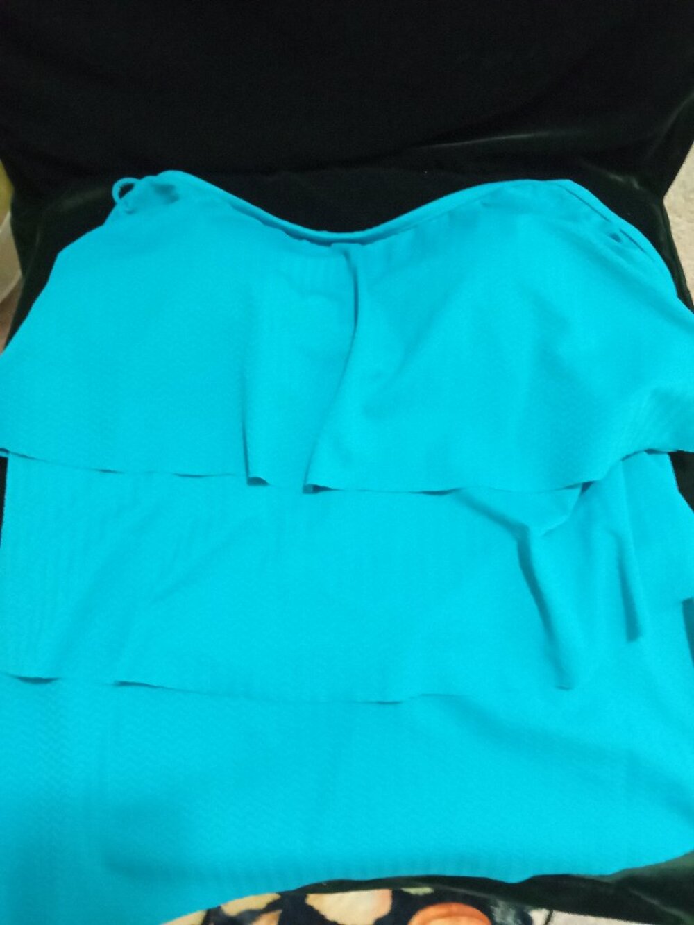 Caribean Joe size 12 ruffled turquoise swim top